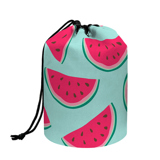 Blue Cute Watermelon Pattern Print Drawstring Makeup Bag