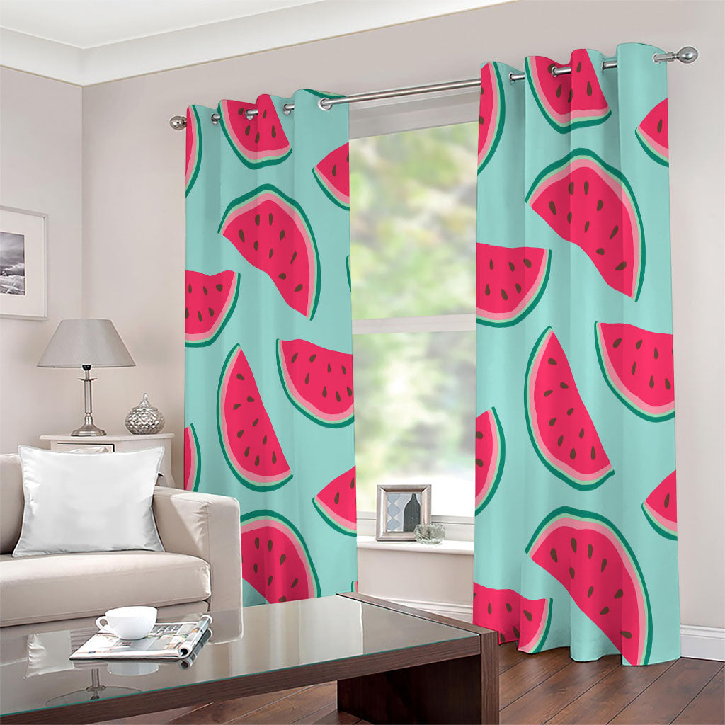Blue Cute Watermelon Pattern Print Extra Wide Grommet Curtains