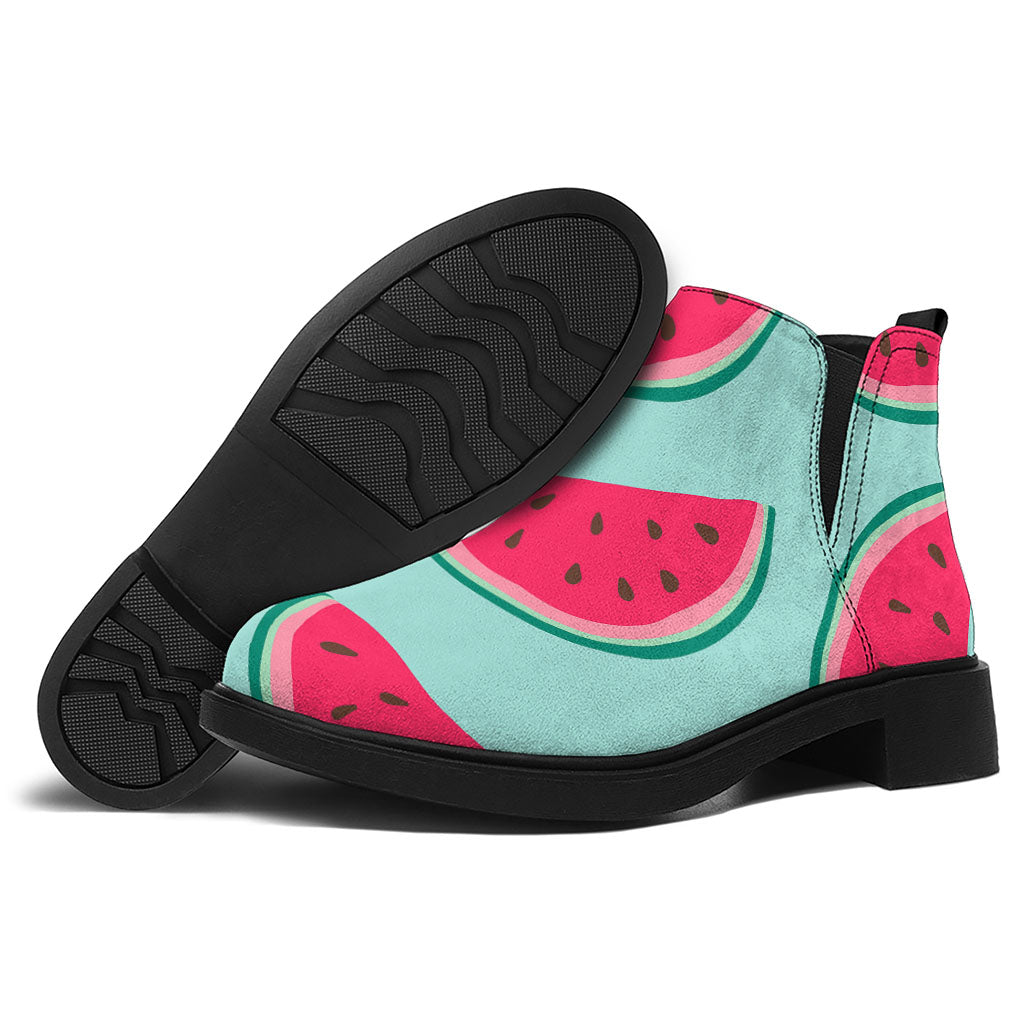 Blue Cute Watermelon Pattern Print Flat Ankle Boots