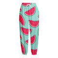 Blue Cute Watermelon Pattern Print Fleece Lined Knit Pants