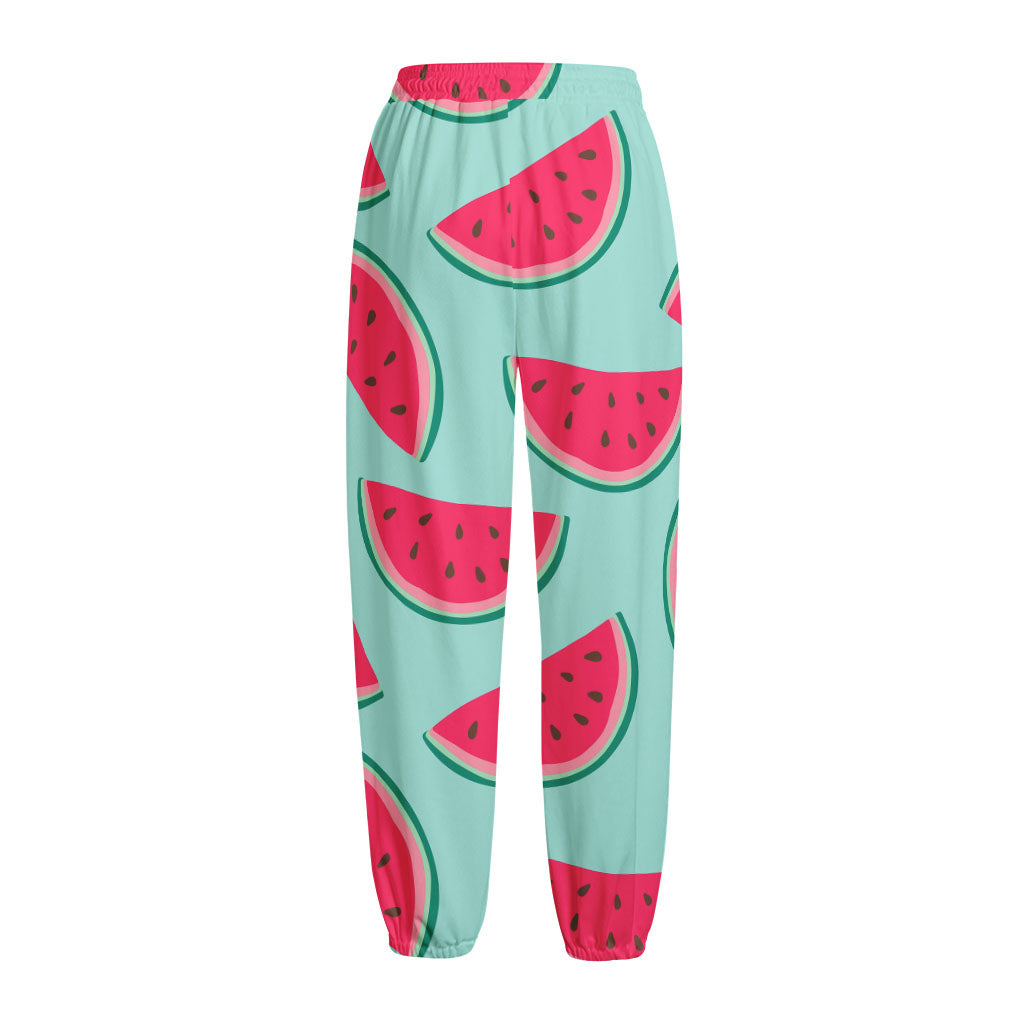 Blue Cute Watermelon Pattern Print Fleece Lined Knit Pants