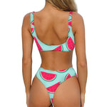 Blue Cute Watermelon Pattern Print Front Bow Tie Bikini