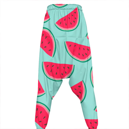 Blue Cute Watermelon Pattern Print Hammer Pants