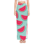 Blue Cute Watermelon Pattern Print High Slit Maxi Skirt