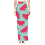 Blue Cute Watermelon Pattern Print High Slit Maxi Skirt