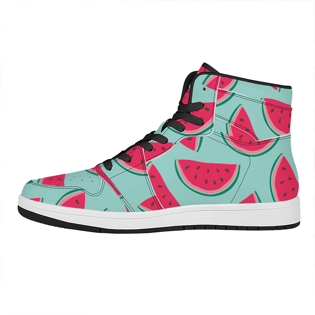 Blue Cute Watermelon Pattern Print High Top Leather Sneakers