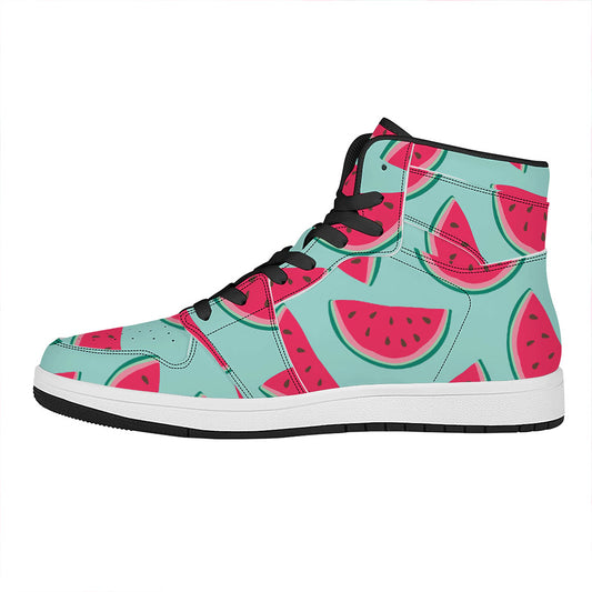 Blue Cute Watermelon Pattern Print High Top Leather Sneakers