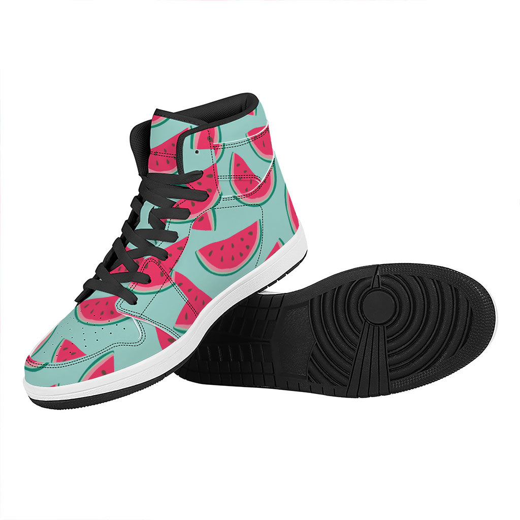 Blue Cute Watermelon Pattern Print High Top Leather Sneakers