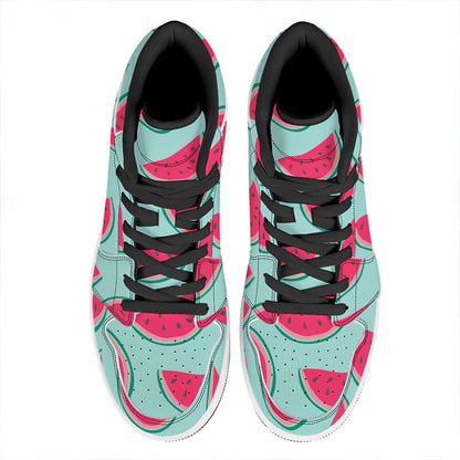Blue Cute Watermelon Pattern Print High Top Leather Sneakers