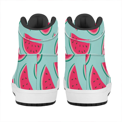 Blue Cute Watermelon Pattern Print High Top Leather Sneakers