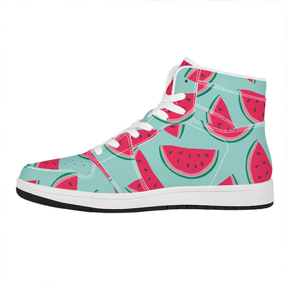 Blue Cute Watermelon Pattern Print High Top Leather Sneakers
