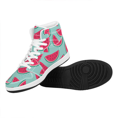 Blue Cute Watermelon Pattern Print High Top Leather Sneakers