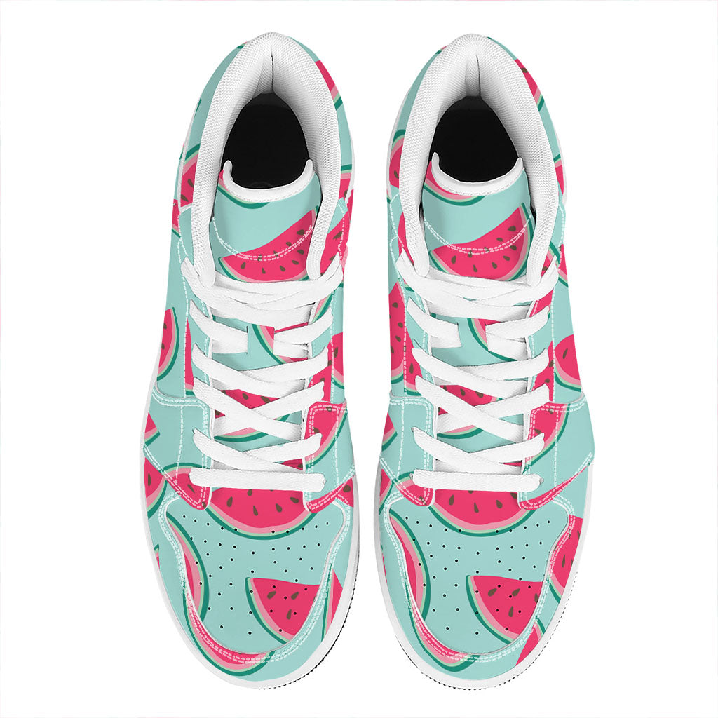 Blue Cute Watermelon Pattern Print High Top Leather Sneakers