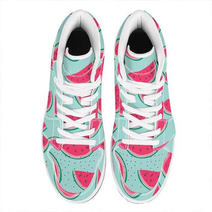 Blue Cute Watermelon Pattern Print High Top Leather Sneakers
