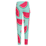 Blue Cute Watermelon Pattern Print High-Waisted Pocket Leggings
