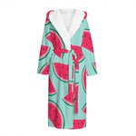 Blue Cute Watermelon Pattern Print Hooded Bathrobe
