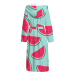 Blue Cute Watermelon Pattern Print Hooded Bathrobe