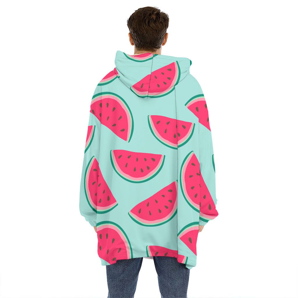 Blue Cute Watermelon Pattern Print Hoodie Blanket