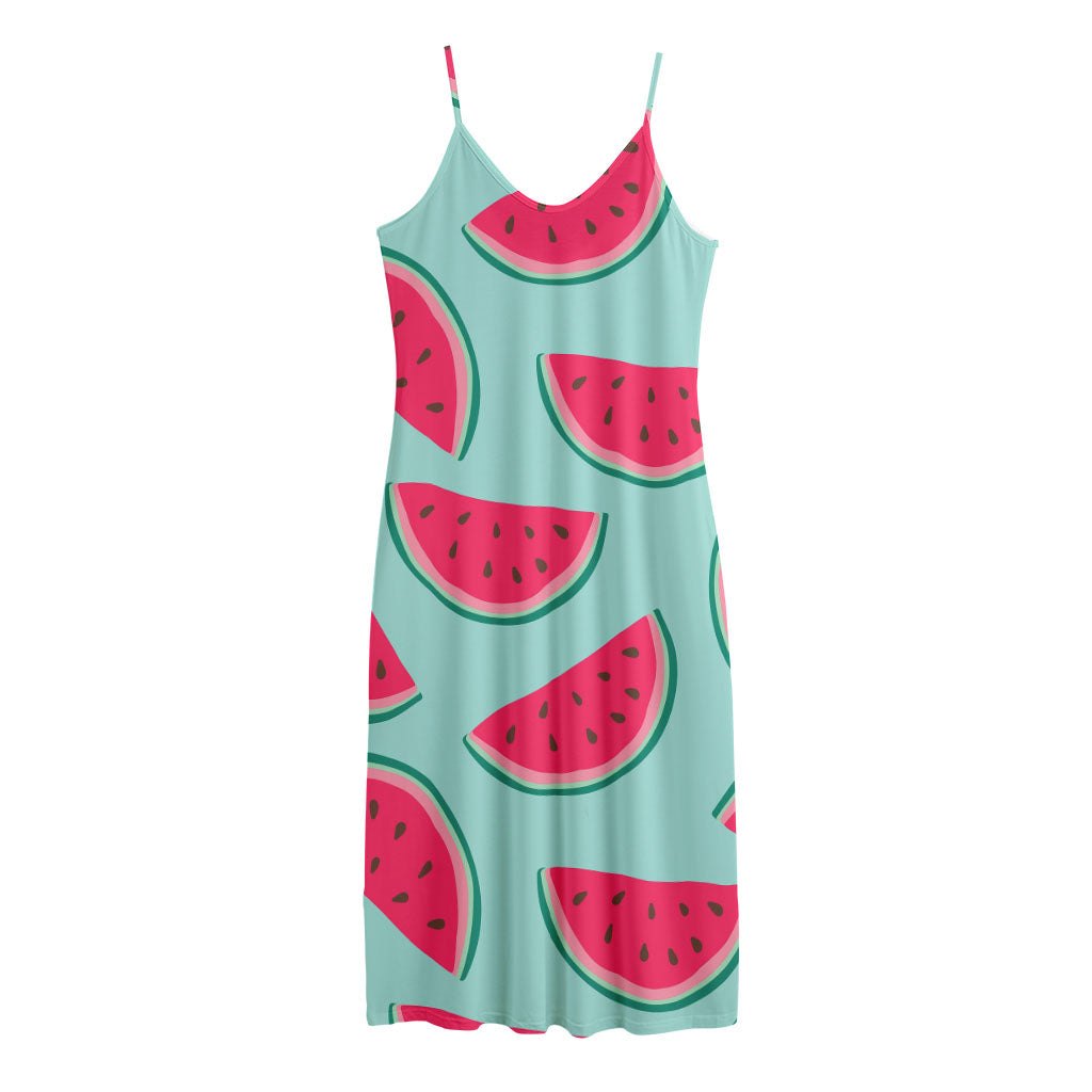 Blue Cute Watermelon Pattern Print Jersey Midi Cami Dress