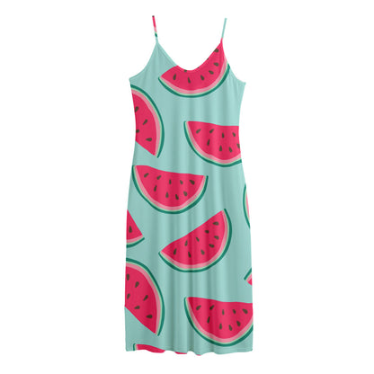 Blue Cute Watermelon Pattern Print Jersey Midi Cami Dress