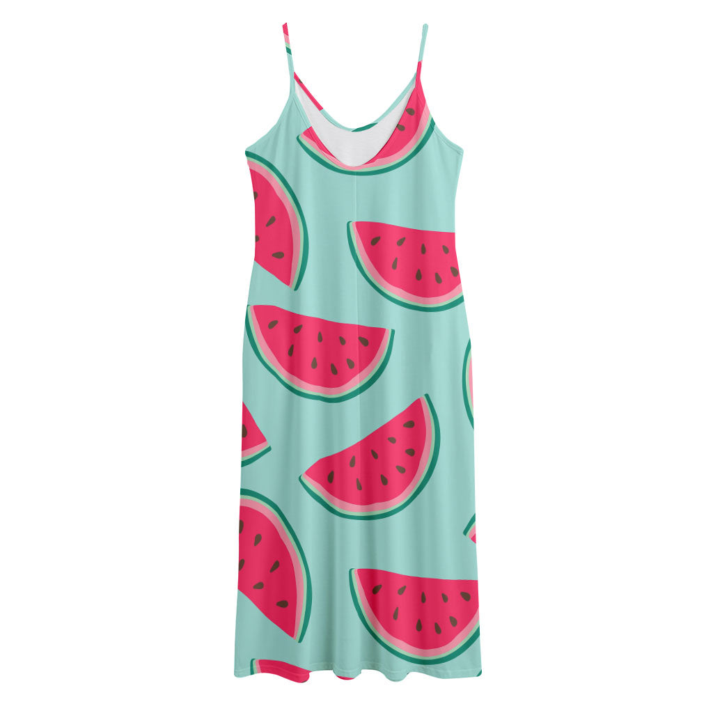 Blue Cute Watermelon Pattern Print Jersey Midi Cami Dress
