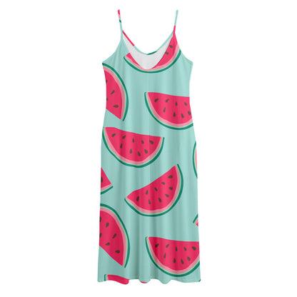 Blue Cute Watermelon Pattern Print Jersey Midi Cami Dress