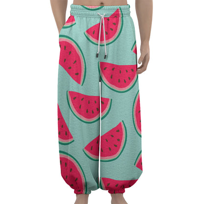 Blue Cute Watermelon Pattern Print Lantern Pants