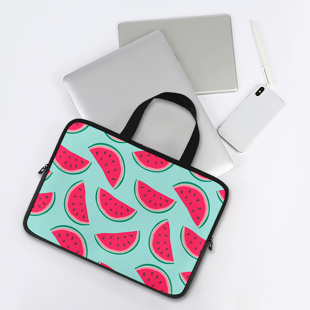 Blue Cute Watermelon Pattern Print Laptop Sleeve With Handle