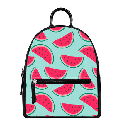 Blue Cute Watermelon Pattern Print Leather Backpack