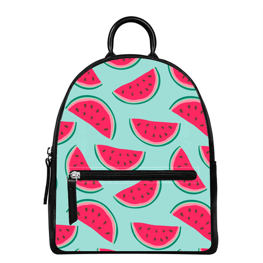 Blue Cute Watermelon Pattern Print Leather Backpack