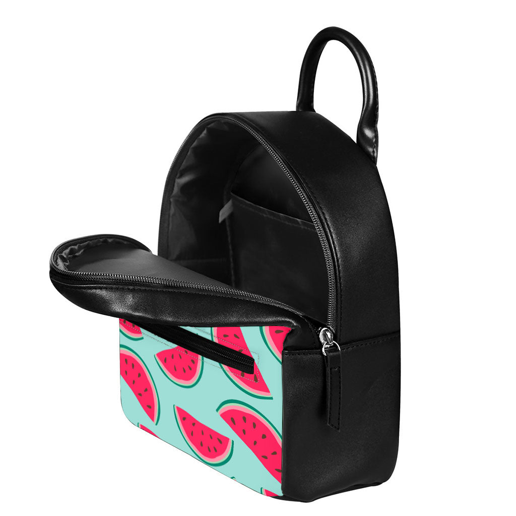 Blue Cute Watermelon Pattern Print Leather Backpack