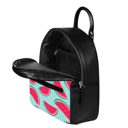 Blue Cute Watermelon Pattern Print Leather Backpack