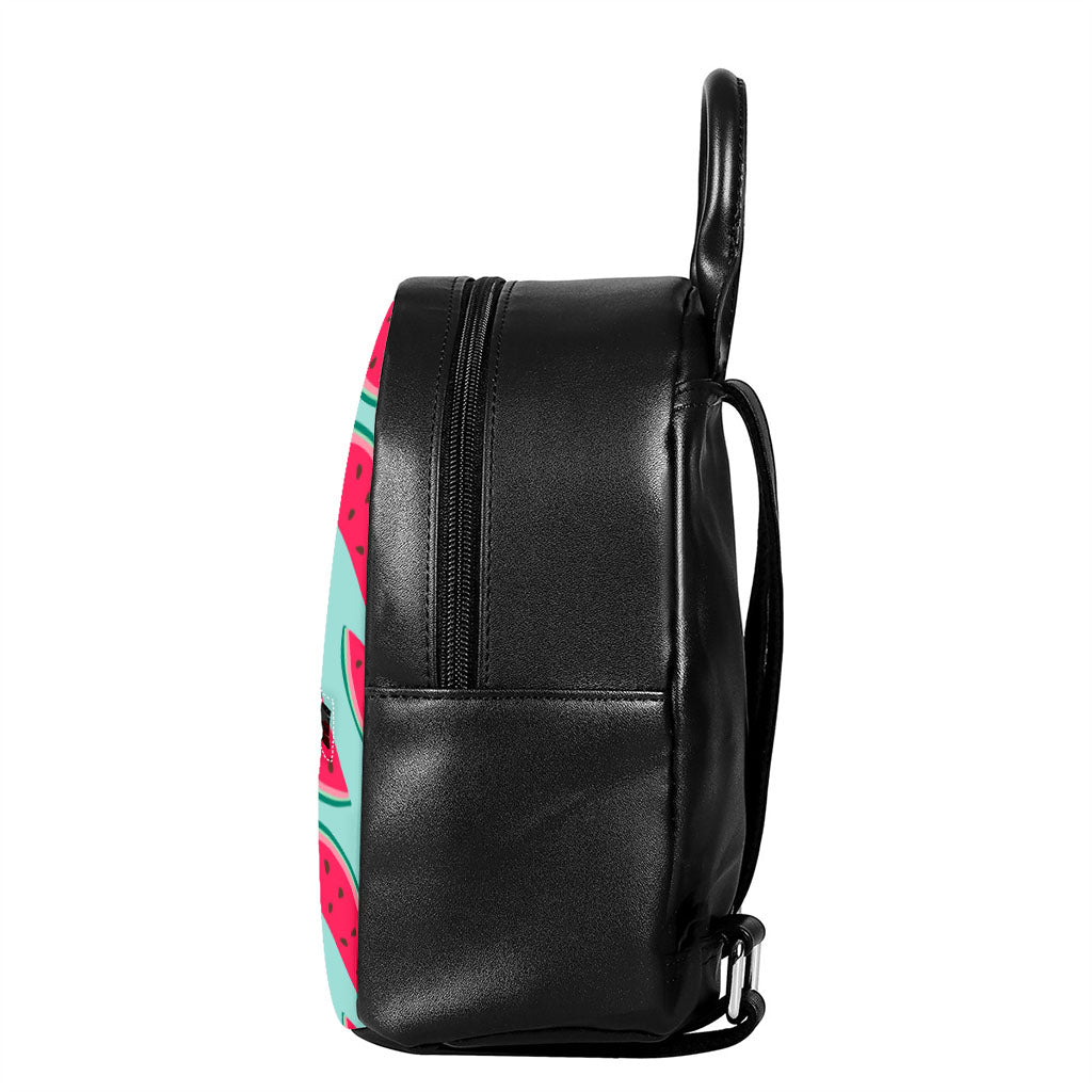 Blue Cute Watermelon Pattern Print Leather Backpack