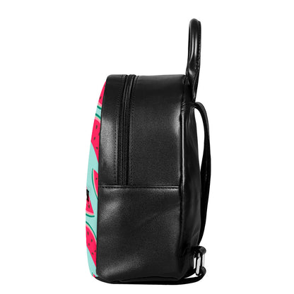 Blue Cute Watermelon Pattern Print Leather Backpack