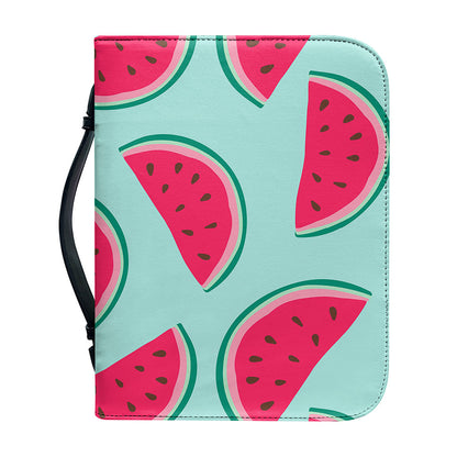 Blue Cute Watermelon Pattern Print Leather Bible Cover
