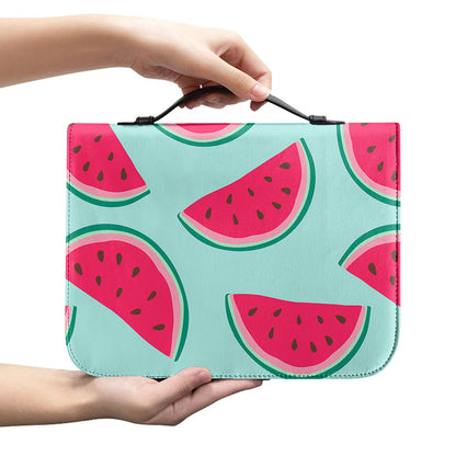Blue Cute Watermelon Pattern Print Leather Bible Cover