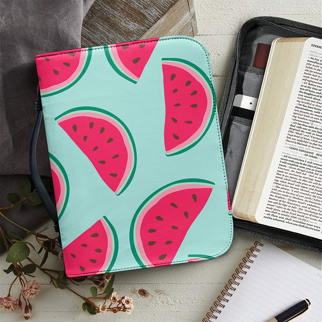 Blue Cute Watermelon Pattern Print Leather Bible Cover