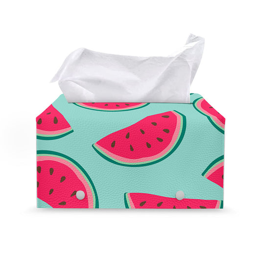 Blue Cute Watermelon Pattern Print Leather Tissue Box Cover