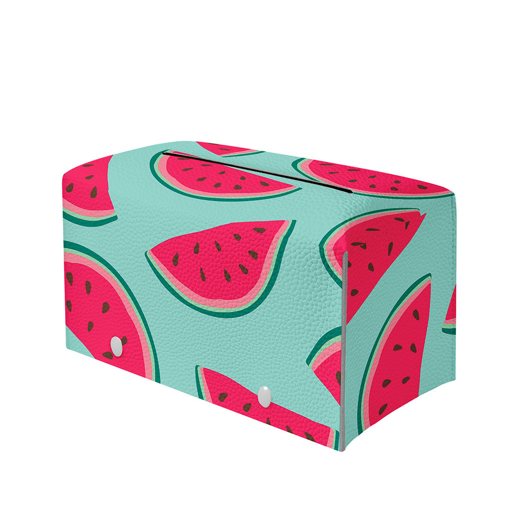 Blue Cute Watermelon Pattern Print Leather Tissue Box Cover