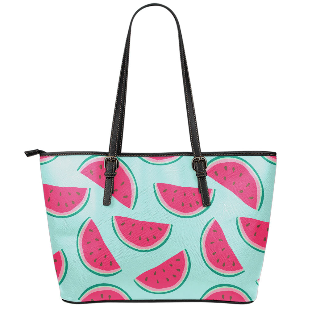 Blue Cute Watermelon Pattern Print Leather Tote Bag