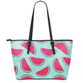 Blue Cute Watermelon Pattern Print Leather Tote Bag With Zipper