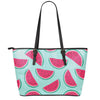 Blue Cute Watermelon Pattern Print Leather Tote Bag