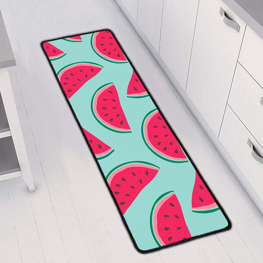 Blue Cute Watermelon Pattern Print Long Kitchen Mat