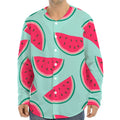 Blue Cute Watermelon Pattern Print Long Sleeve Baseball Jersey