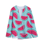 Blue Cute Watermelon Pattern Print Long Sleeve Short Coat