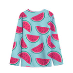 Blue Cute Watermelon Pattern Print Long Sleeve Short Coat