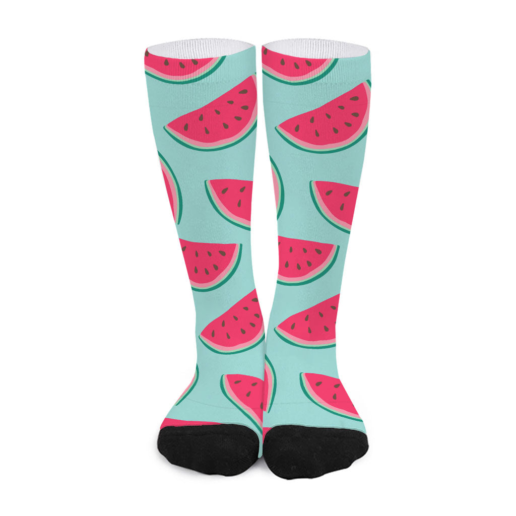 Blue Cute Watermelon Pattern Print Long Socks