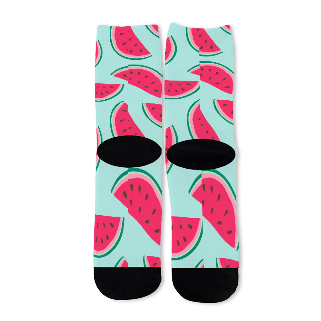 Blue Cute Watermelon Pattern Print Long Socks