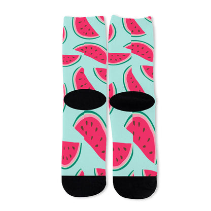 Blue Cute Watermelon Pattern Print Long Socks