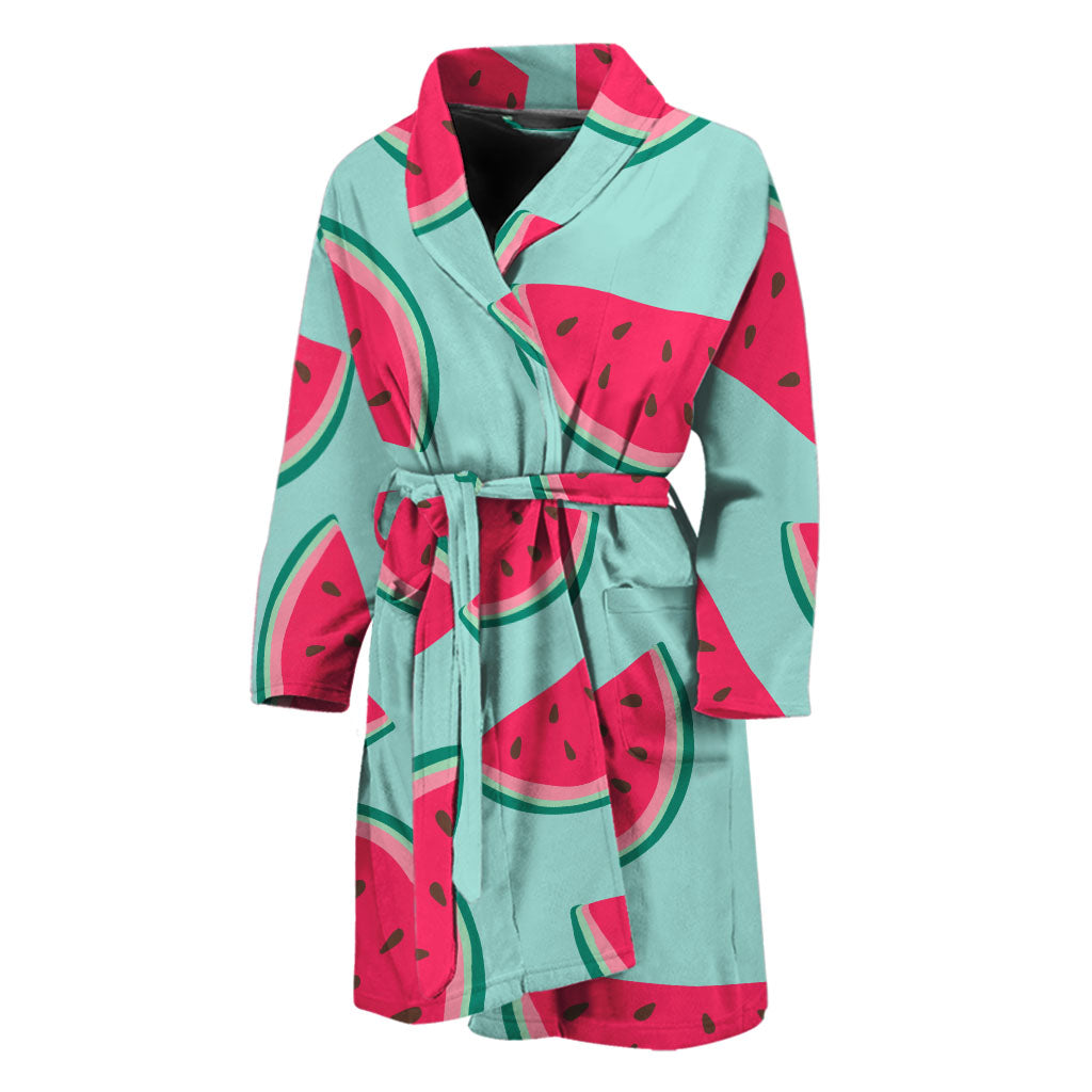 Blue Cute Watermelon Pattern Print Men's Bathrobe